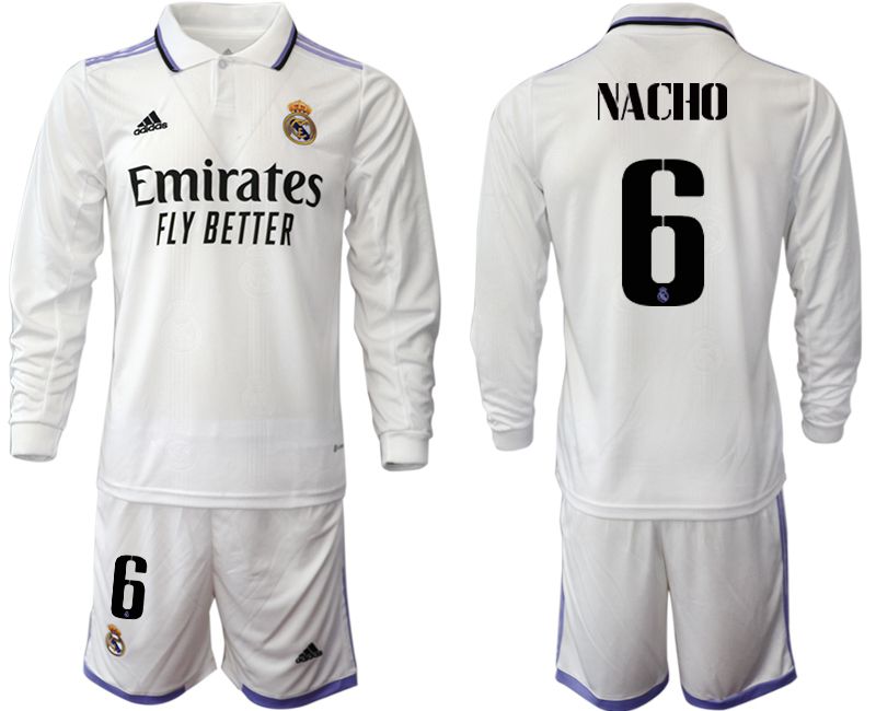 Men 2022-2023 Club Real Madrid home long sleeve white 6 Soccer Jersey